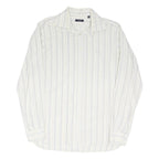 BURBERRY Mens White & Grey Striped Cotton Blend Shirt M Classic Fit Long Sleeve