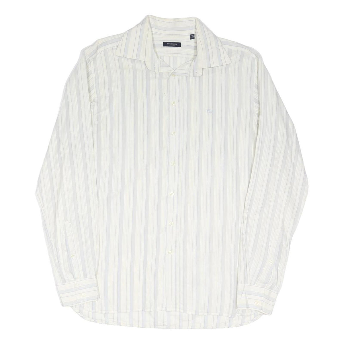 BURBERRY Mens White & Grey Striped Cotton Blend Shirt M Classic Fit Long Sleeve