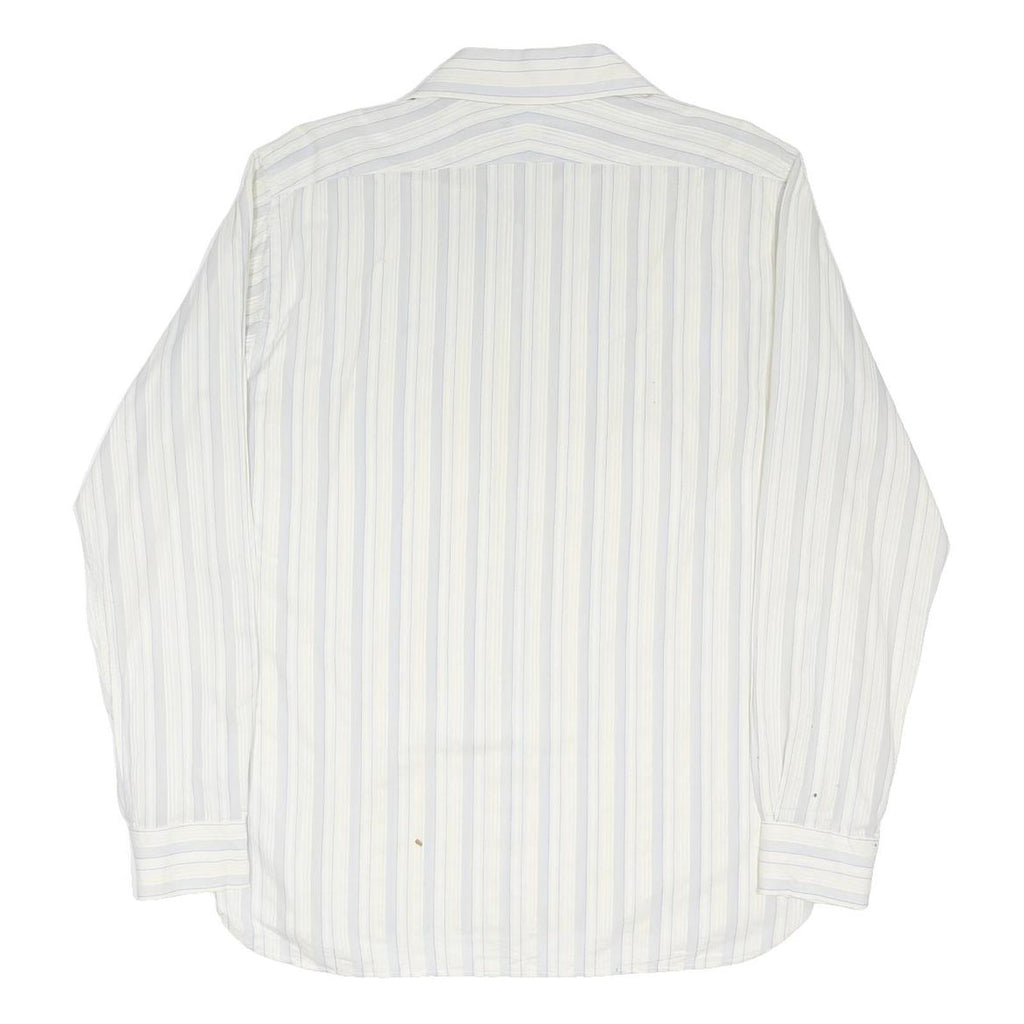 BURBERRY Mens White & Grey Striped Cotton Blend Shirt M Classic Fit Long Sleeve