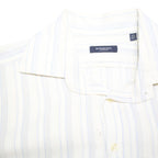 BURBERRY Mens White & Grey Striped Cotton Blend Shirt M Classic Fit Long Sleeve