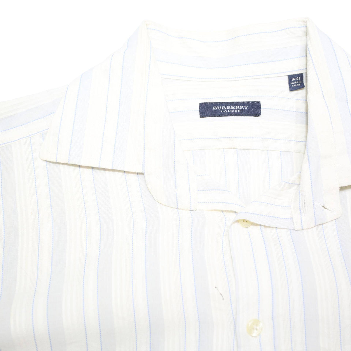 BURBERRY Mens White & Grey Striped Cotton Blend Shirt M Classic Fit Long Sleeve