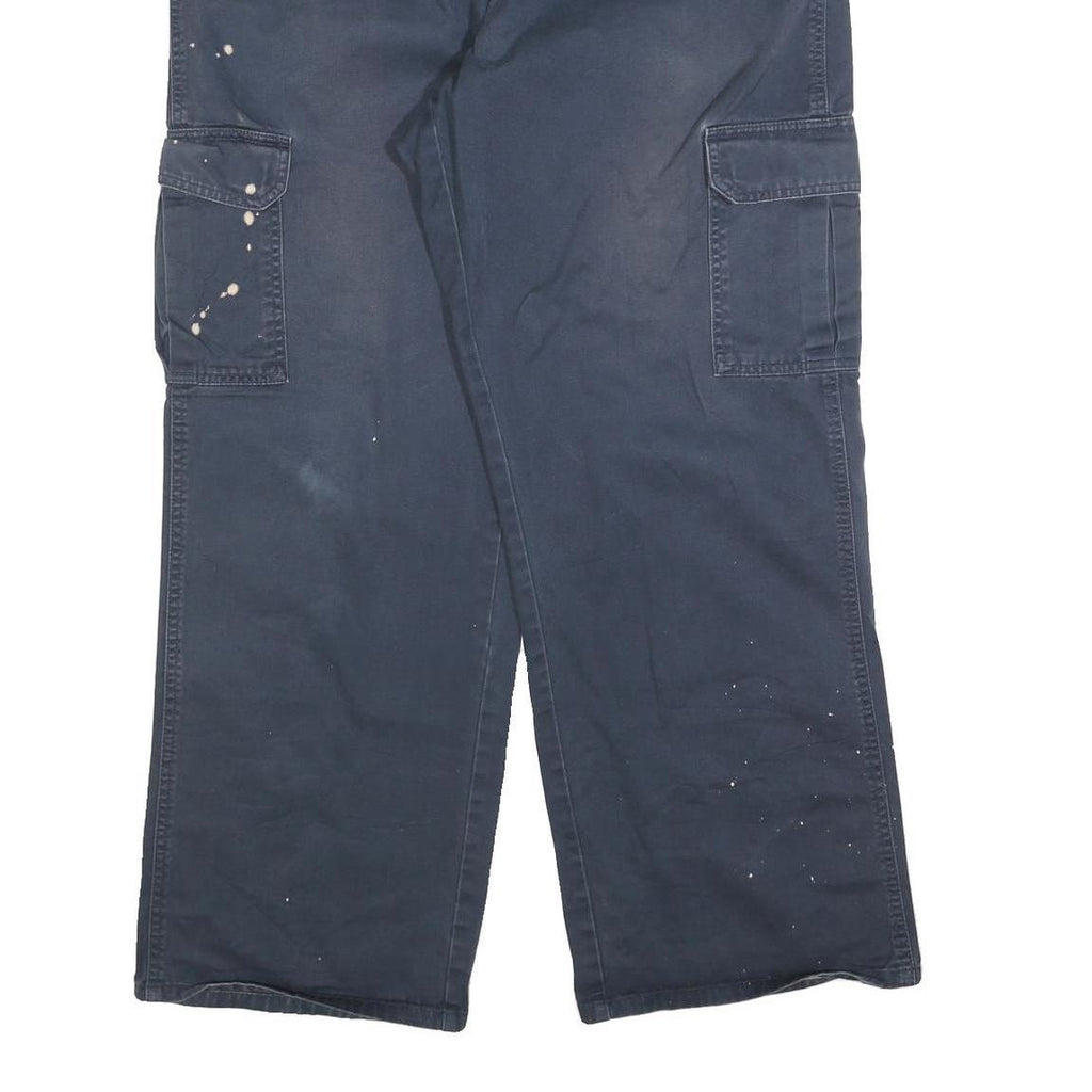 DICKIES Mens Cotton Blend Navy Relaxed Cargo Trousers W36 L32 Workwear Zip