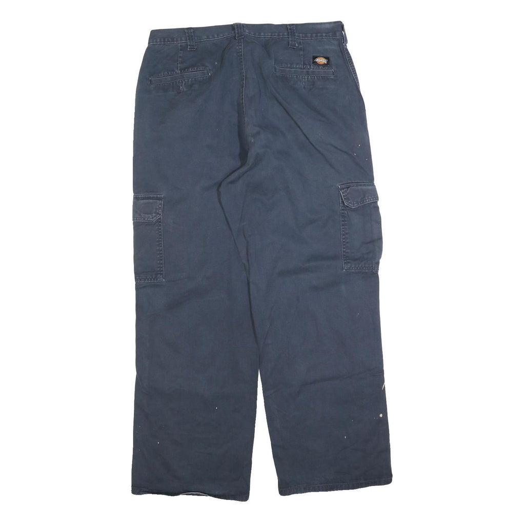 DICKIES Mens Cotton Blend Navy Relaxed Cargo Trousers W36 L32 Workwear Zip