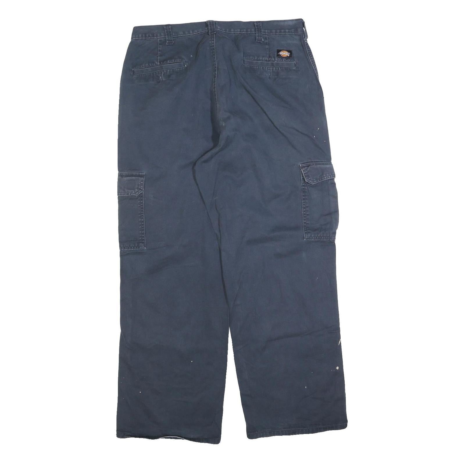 DICKIES Mens Cotton Blend Navy Relaxed Cargo Trousers W36 L32 Workwear Zip