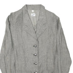 VITAMIN Mens Grey Linen Blend Jacket S Button Plain Lightweight Stylish Vintage