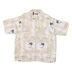 PURITAN Mens Beige Rayon L Fishing Print Shirt Short Sleeve Casual Summer