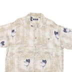 PURITAN Mens Beige Rayon L Fishing Print Shirt Short Sleeve Casual Summer