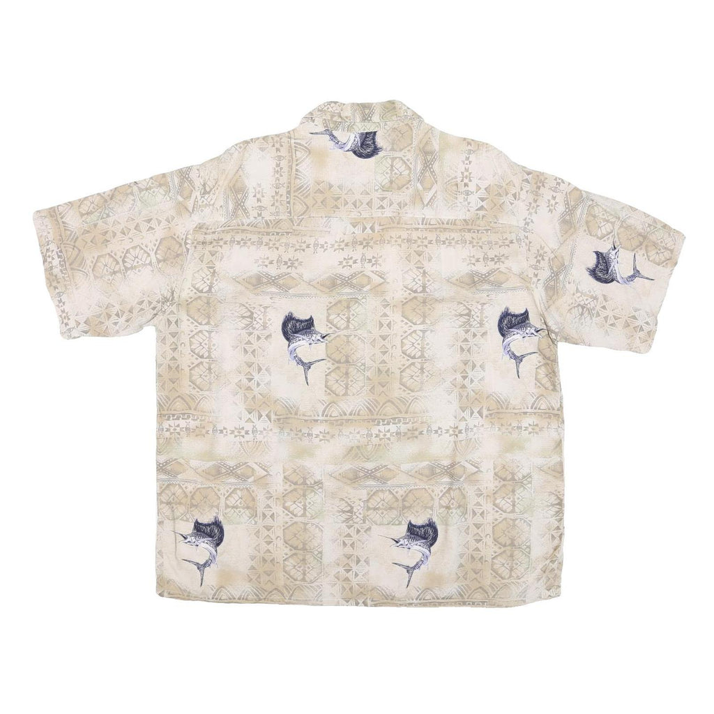 PURITAN Mens Beige Rayon L Fishing Print Shirt Short Sleeve Casual Summer
