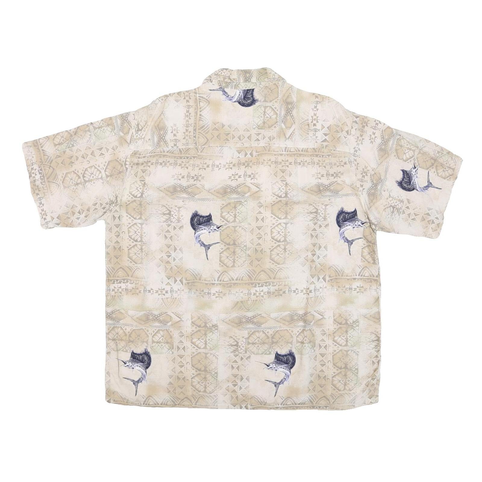 PURITAN Mens Beige Rayon L Fishing Print Shirt Short Sleeve Casual Summer