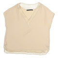 ZARA Womens Beige Lace Trim Top Short Sleeve V-Neck S Lightweight