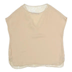 ZARA Womens Beige Lace Trim Top Short Sleeve V-Neck S Lightweight
