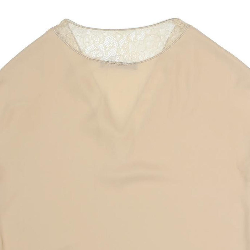 ZARA Womens Beige Lace Trim Top Short Sleeve V-Neck S Lightweight