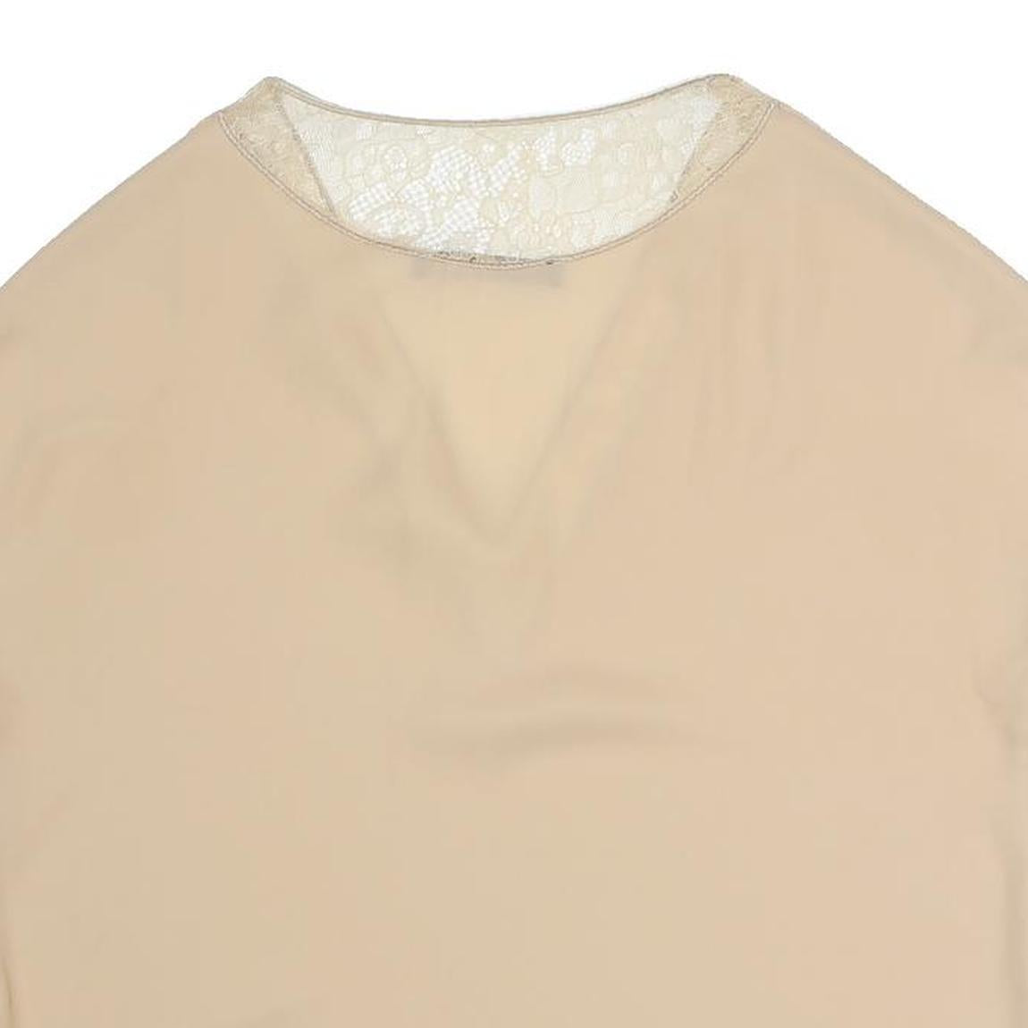 ZARA Womens Beige Lace Trim Top Short Sleeve V-Neck S Lightweight