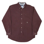 TOMMY HILFIGER Mens Maroon Check Shirt L Button Down Casual Cotton Blend
