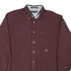 TOMMY HILFIGER Mens Maroon Check Shirt L Button Down Casual Cotton Blend