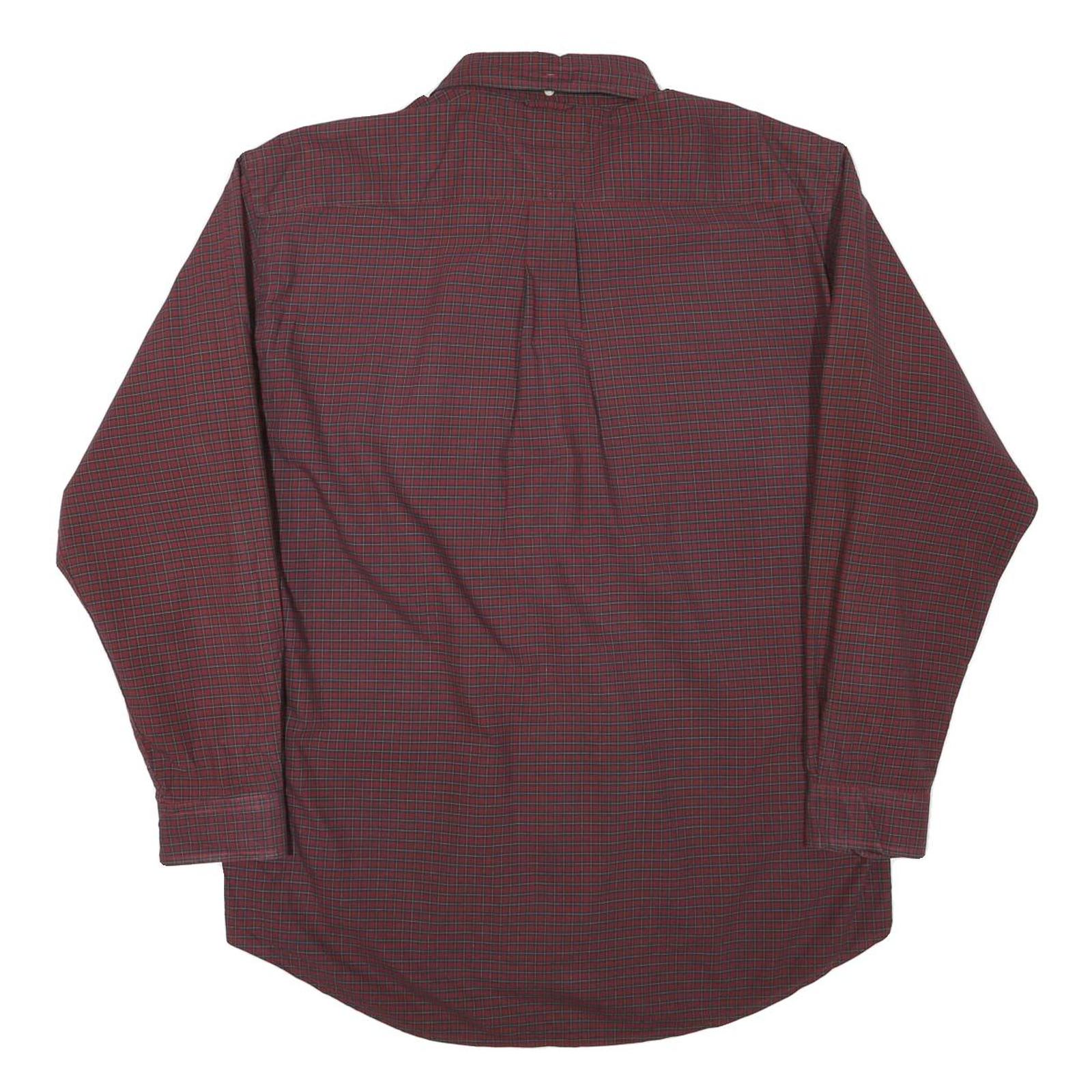 TOMMY HILFIGER Mens Maroon Check Shirt L Button Down Casual Cotton Blend