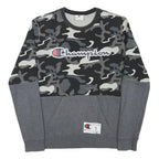 CHAMPION Mens Black & Grey Camouflage Logo Crew Neck S Cotton Blend Sweatshirt