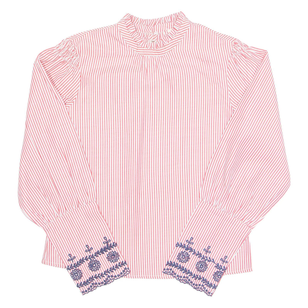 KISS COAST Womens Printed Top Red High Neck Long Sleeve Striped S