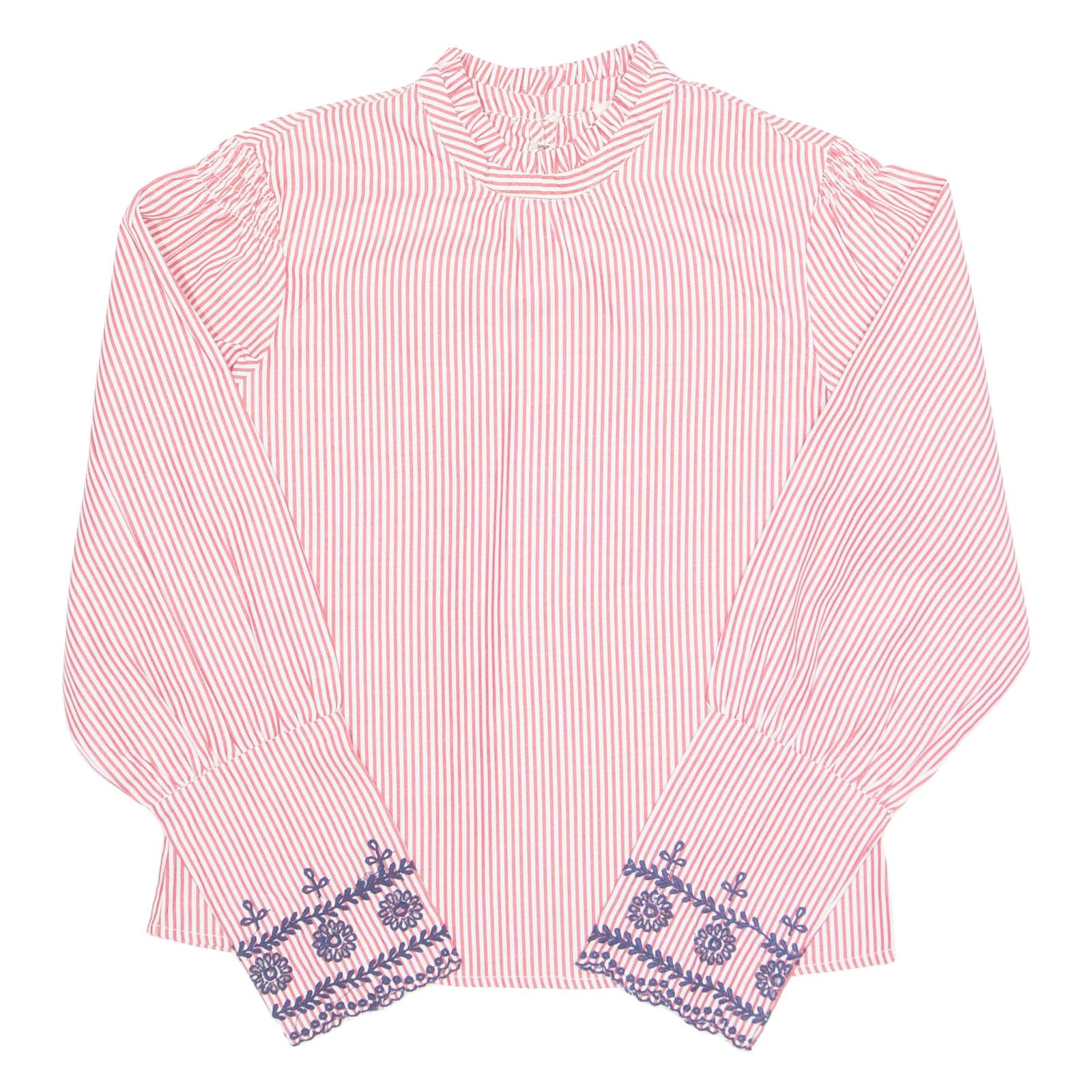 KISS COAST Womens Printed Top Red High Neck Long Sleeve Striped S