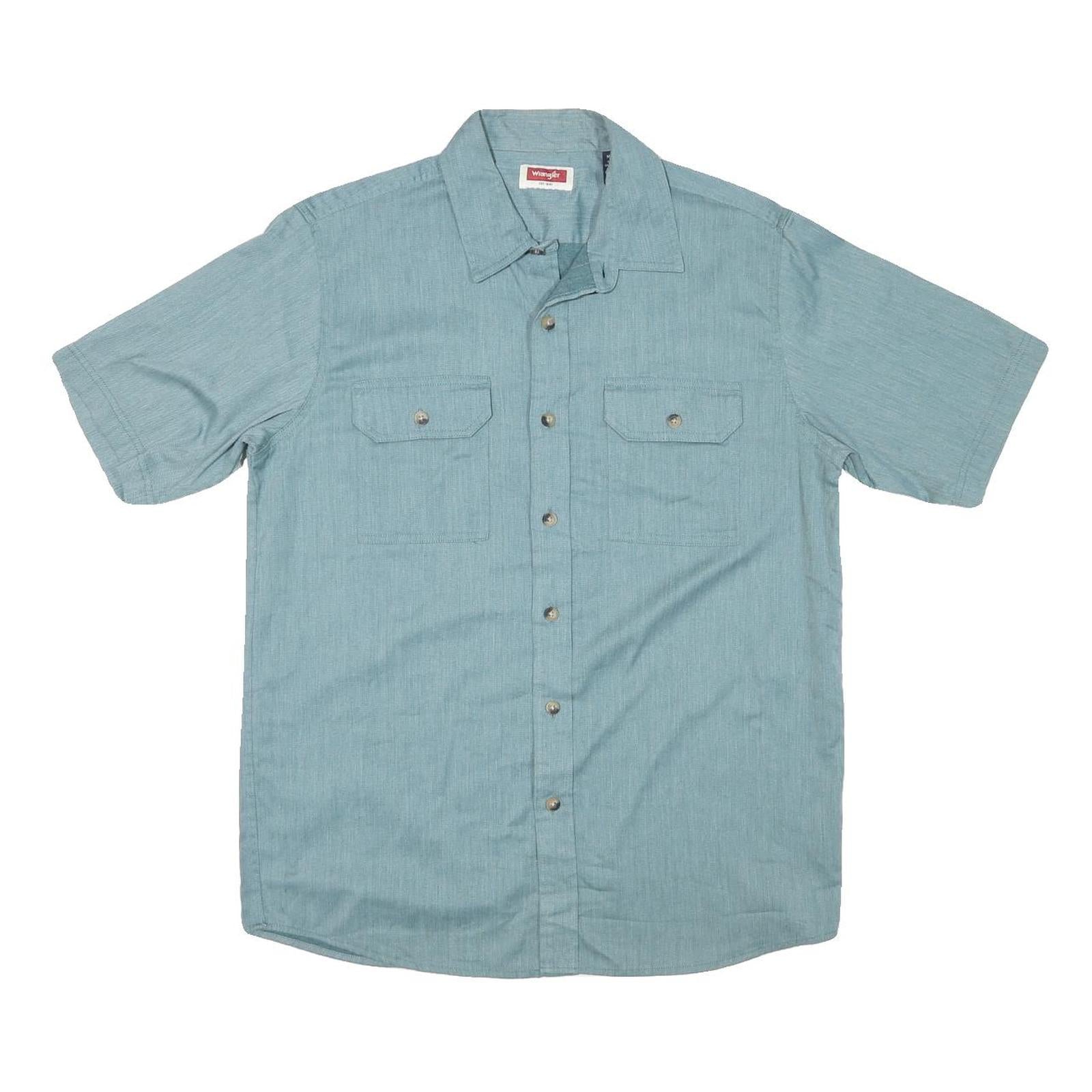 WRANGLER Mens Blue Cotton Blend Short Sleeve Shirt M Casual Utility Workwear