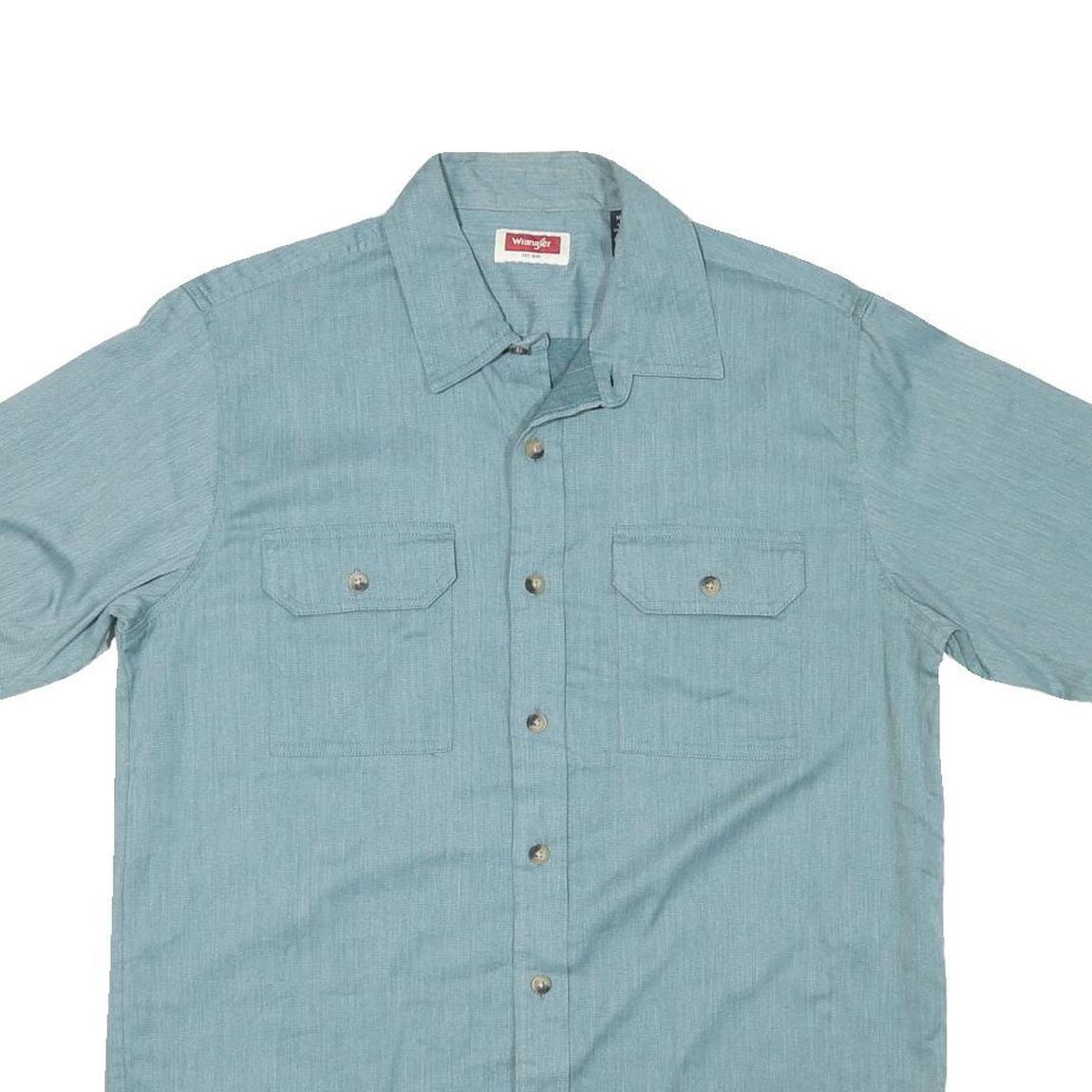 WRANGLER Mens Blue Cotton Blend Short Sleeve Shirt M Casual Utility Workwear