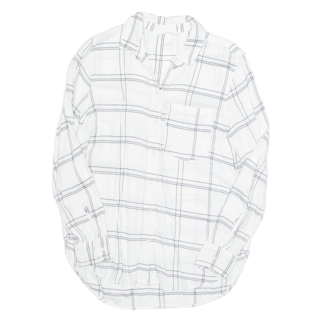 H&M Womens Printed Shirt White Collared Long Sleeve Check UK 8