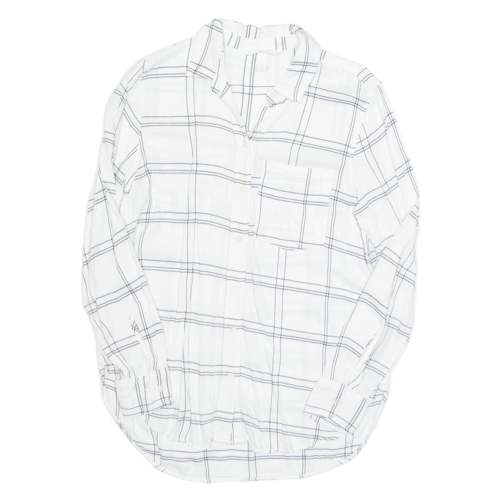 H&M Womens Printed Shirt White Collared Long Sleeve Check UK 8