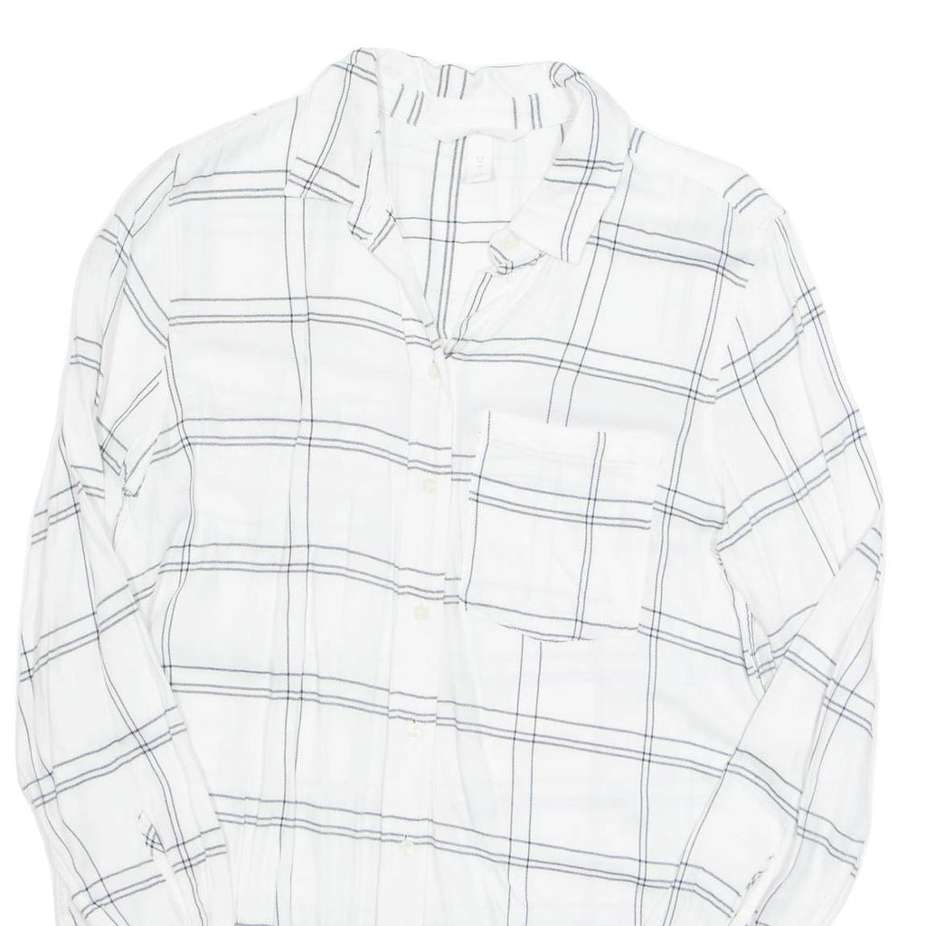 H&M Womens Printed Shirt White Collared Long Sleeve Check UK 8