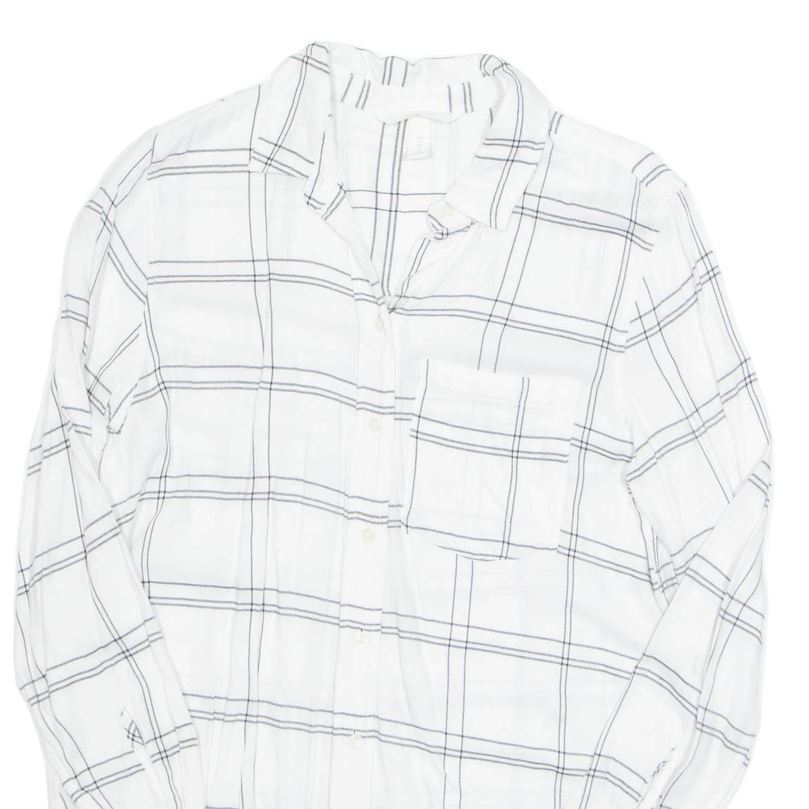 H&M Womens Printed Shirt White Collared Long Sleeve Check UK 8