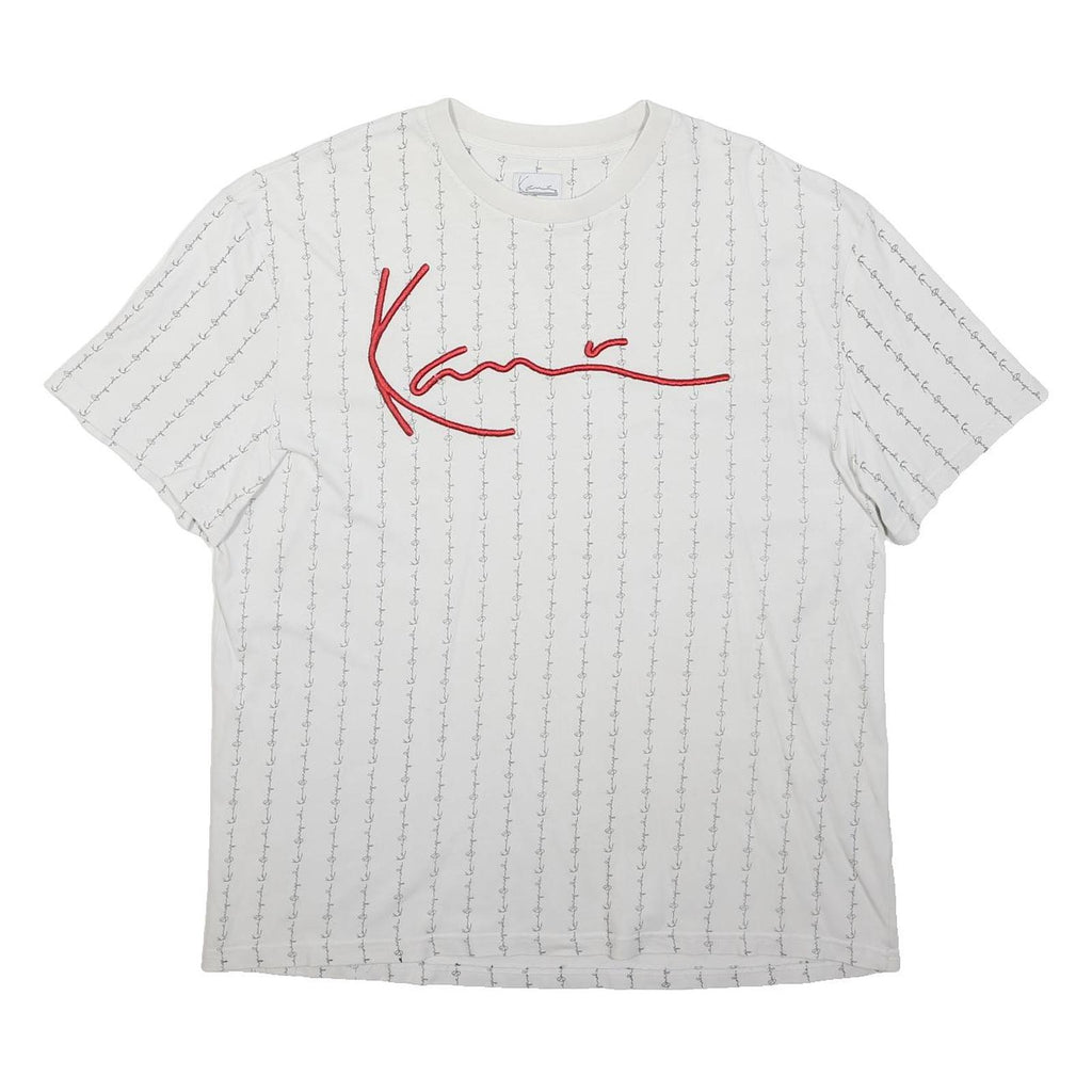 KARL KANI Mens White & Red Logo Graphic T-Shirt XL Short Sleeve Crew Neck