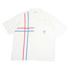 Mens White Cotton Shirt XL Red & Blue Stripe Chest Pocket Button Collar Casual