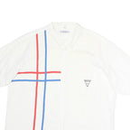 Mens White Cotton Shirt XL Red & Blue Stripe Chest Pocket Button Collar Casual