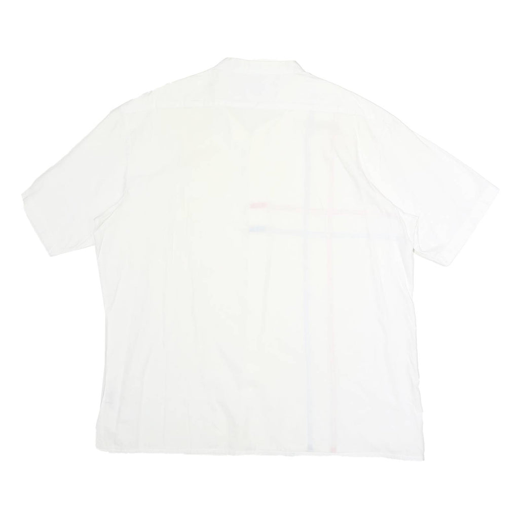 Mens White Cotton Shirt XL Red & Blue Stripe Chest Pocket Button Collar Casual