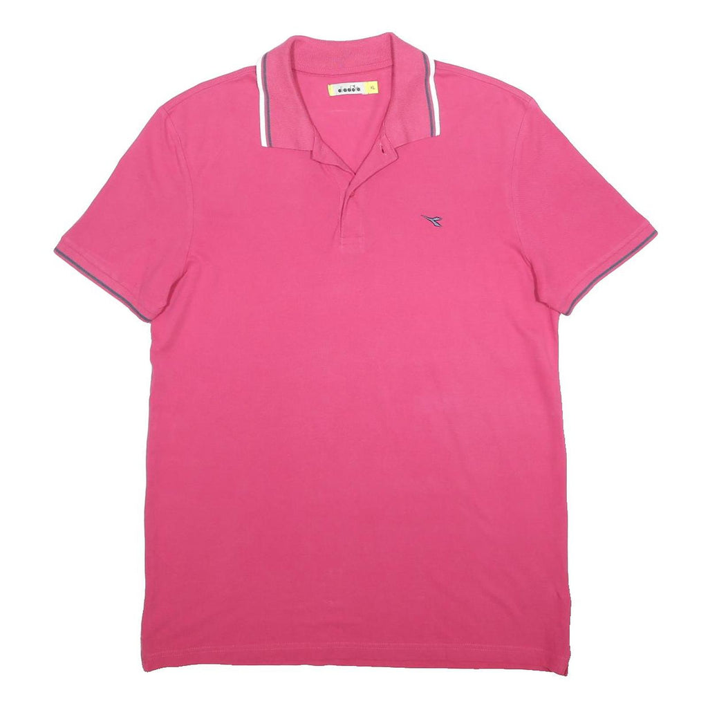 DIADORA Mens Pink Polo Shirt XL Cotton Basic Short Sleeve Small Logo