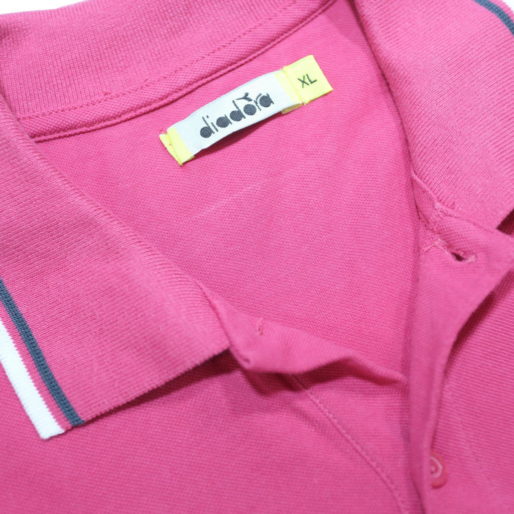 DIADORA Mens Pink Polo Shirt XL Cotton Basic Short Sleeve Small Logo