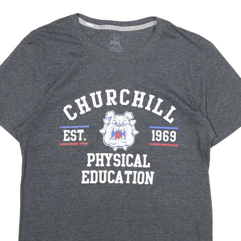 RUSSELL ATHLETIC Mens Grey Churchill Physical Education Graphic T-Shirt S Crew