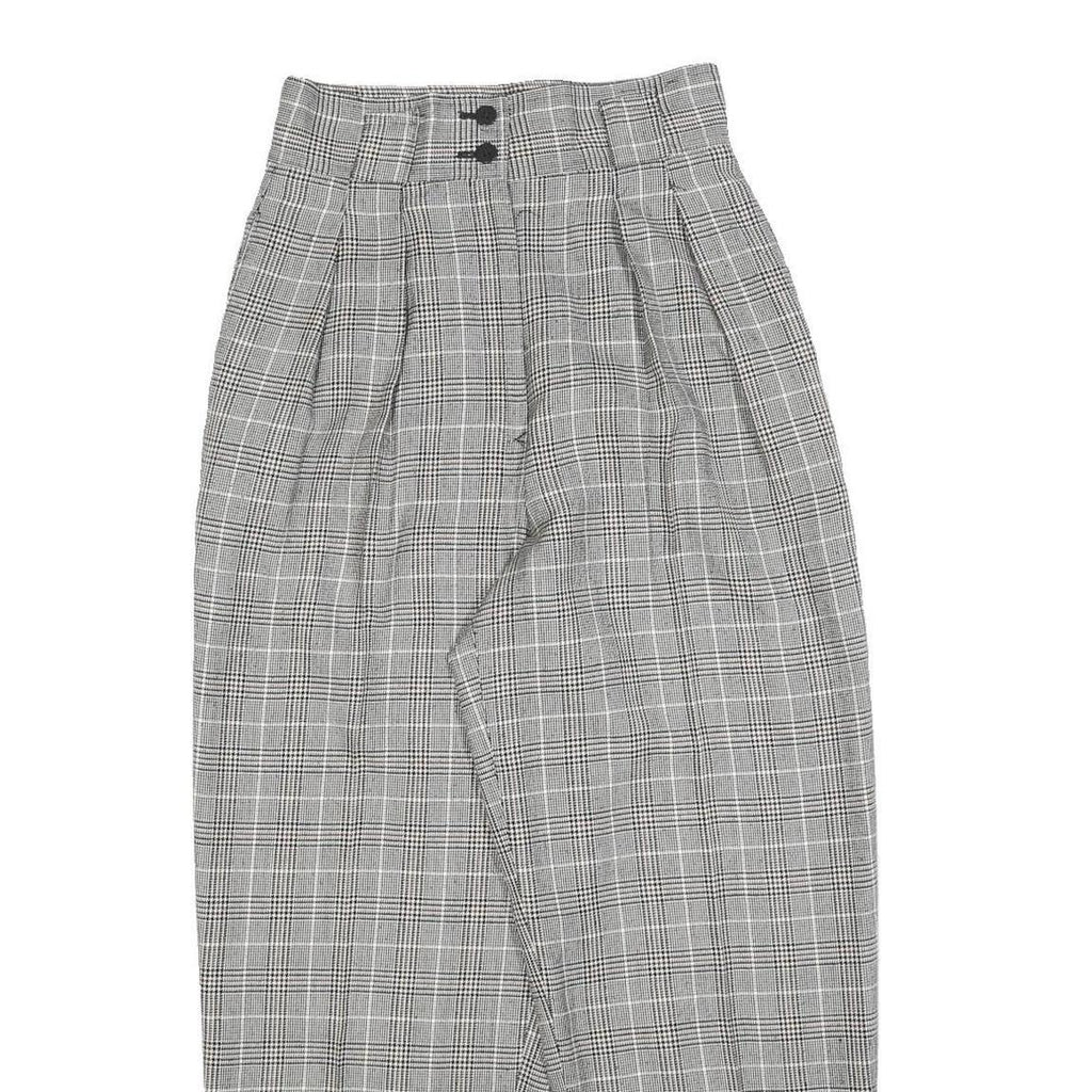 Womens Grey Checked Regular Fit Tapered Trousers W24 L25 Stylish Tailored