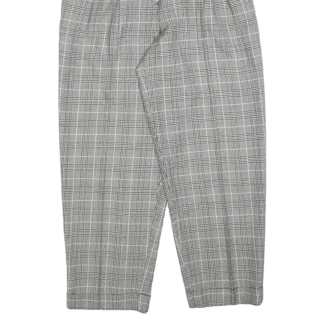 Womens Grey Checked Regular Fit Tapered Trousers W24 L25 Stylish Tailored