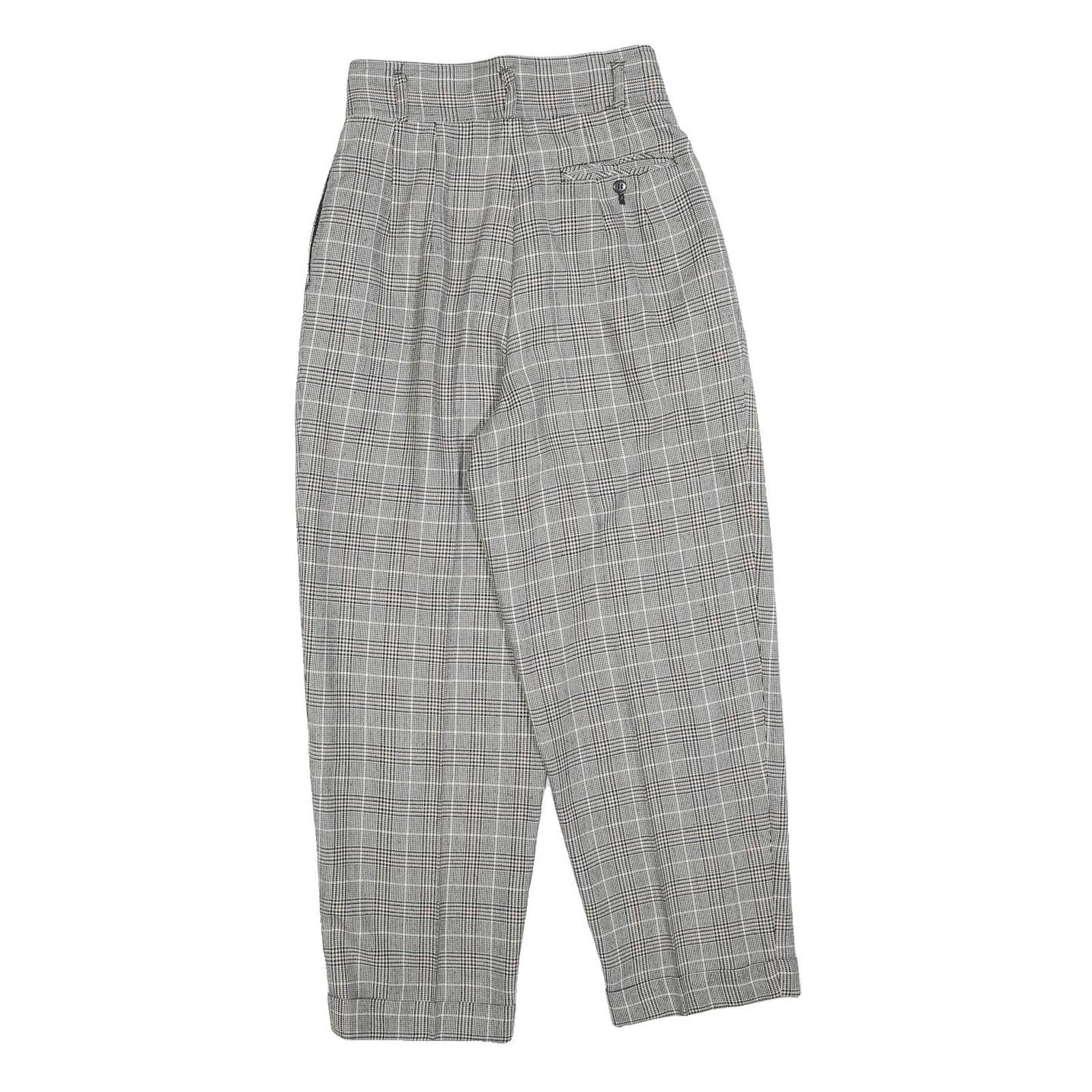 Womens Grey Checked Regular Fit Tapered Trousers W24 L25 Stylish Tailored