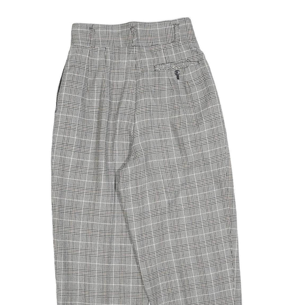 Womens Grey Checked Regular Fit Tapered Trousers W24 L25 Stylish Tailored