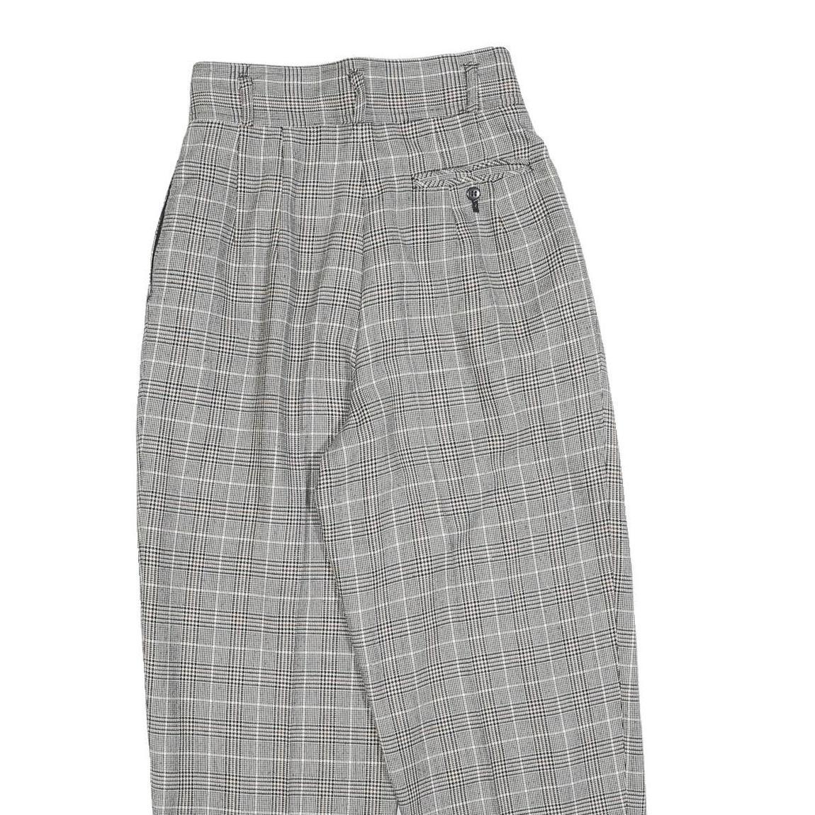 Womens Grey Checked Regular Fit Tapered Trousers W24 L25 Stylish Tailored