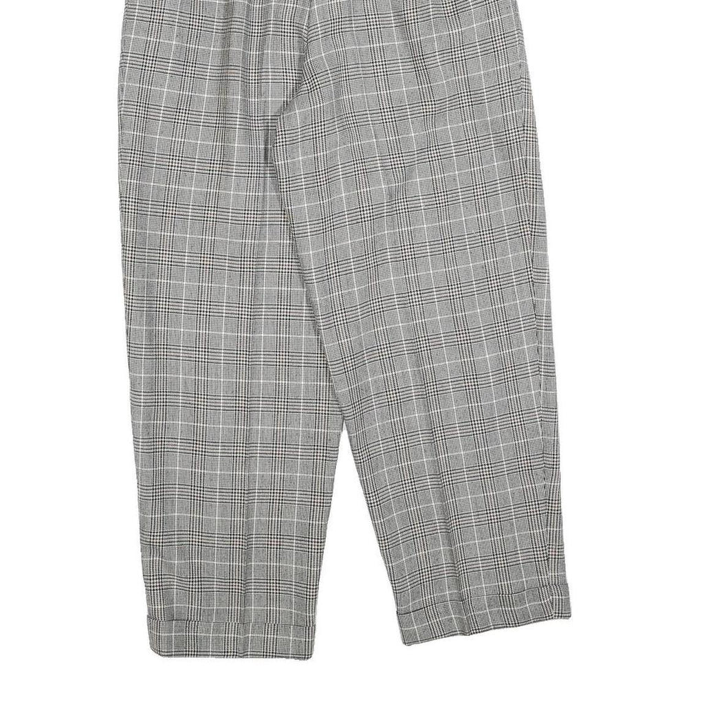 Womens Grey Checked Regular Fit Tapered Trousers W24 L25 Stylish Tailored
