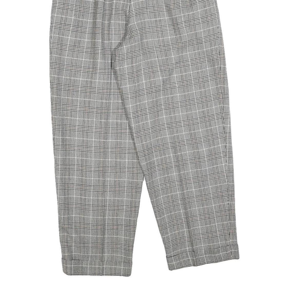 Womens Grey Checked Regular Fit Tapered Trousers W24 L25 Stylish Tailored