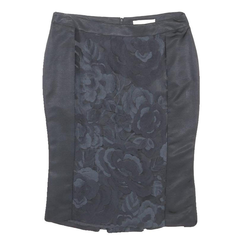 FERRE Womens Black Wool Blend Pencil Knee Length Woven Flower Pattern Skirt M