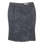 FERRE Womens Black Wool Blend Pencil Knee Length Woven Flower Pattern Skirt M