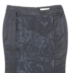 FERRE Womens Black Wool Blend Pencil Knee Length Woven Flower Pattern Skirt M