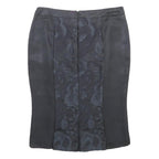FERRE Womens Black Wool Blend Pencil Knee Length Woven Flower Pattern Skirt M