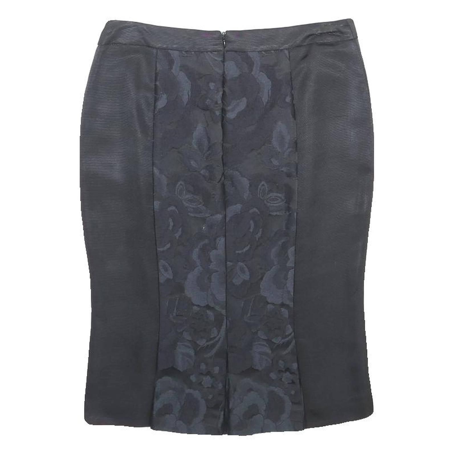 FERRE Womens Black Wool Blend Pencil Knee Length Woven Flower Pattern Skirt M