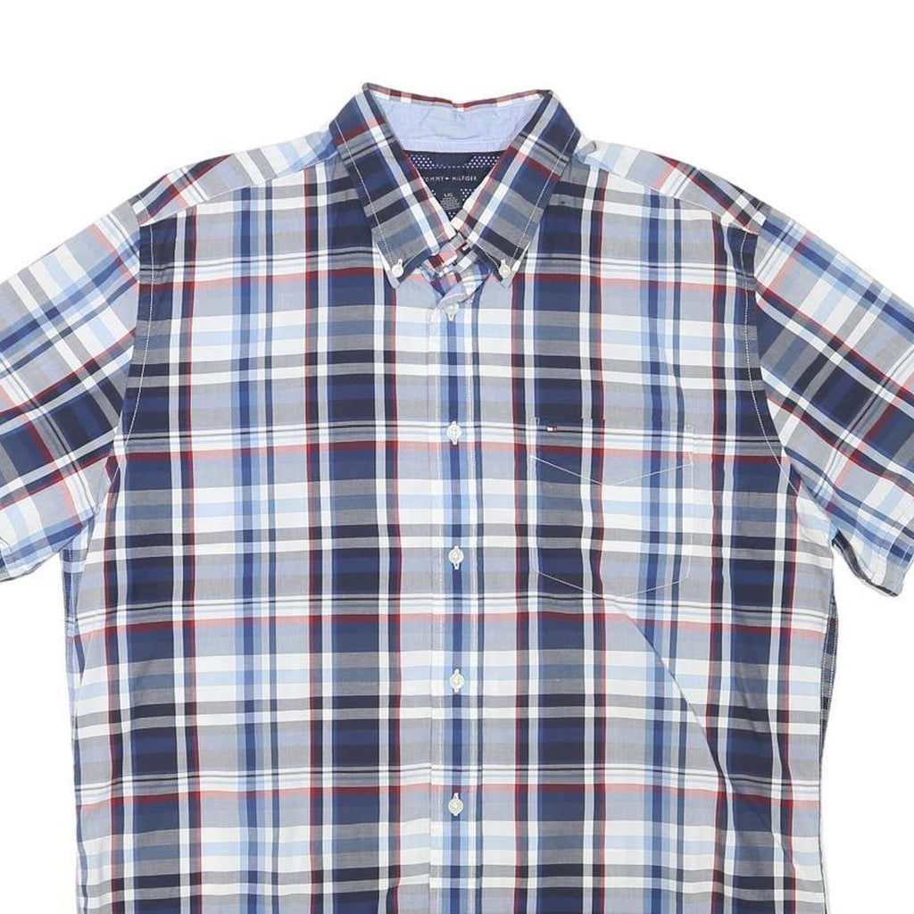 TOMMY HILFIGER Mens Blue & White Check Shirt L Button-Down Cotton Casual Summer