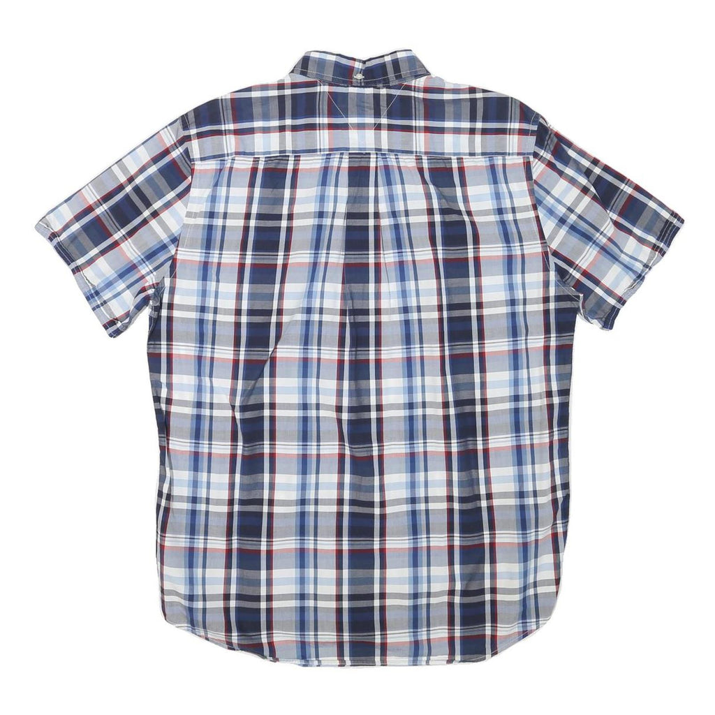 TOMMY HILFIGER Mens Blue & White Check Shirt L Button-Down Cotton Casual Summer